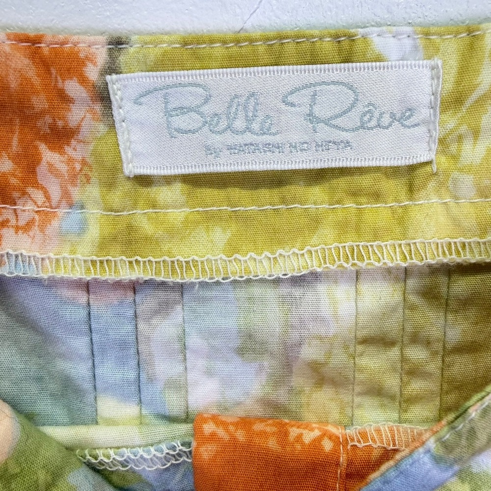 Belle Reve Floral Midi Button Up Dress XS Orange 100% Cotton Japanese Mori Girl - Picture 7 of 14